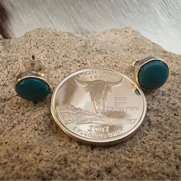 ❤️ Kingman Robin’s Egg Blue Turquoise Sterling Post Back Stud Earrings 9mm - Picture 5 of 9